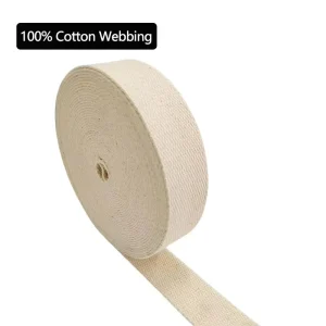 Eco Friendly Woven Striped 100% Cotton Webbing Strap 50mm Thick Natural White 50 Yards roll for Bags Clothing Accessories