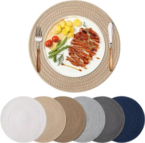 Eco friendly Cotton Woven Round Place Mats Heat Resistant Washable Customized Size for Dining Table Trivets