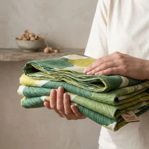 Eco friendly Custom Printed Ginkgo Leaf Linen Fabric for Home Decor Curtains and Cushions