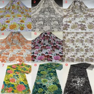 Eco-friendly Luxury Exquisite Sequin Embroidered Lace Fabric for Bridal Wedding Dress Evening Grown in Stock