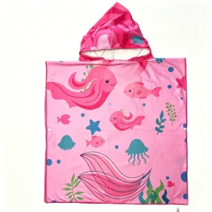 Eco friendly Microfiber Quick Dry Custom Size Kids Children’s Hooded Beach Towel Cartoon Print Wearable Kids Towel