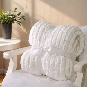 Eco friendly Soft Chenille Knitted Throw Blanket 100% Polyester Vintage Joyous Pattern for Couch Sofa Bed Gift