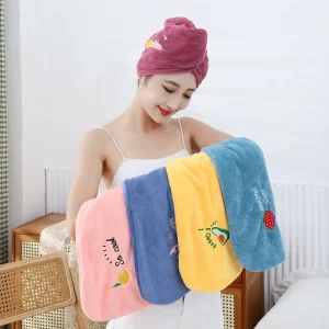 Eco friendly Soft Coral Fleece Embroidered Water Absorbent Quick Drying Triangle Dry Hair Cap Towel for Ladies Hair