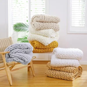 Eco friendly Soft Jumbo Chenille Throw Polyester Super Soft Thick Large Chunky Knit Blanket Customizable Color & Logo All Season