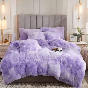 Eco friendly Velvet Faux Fur Shaggy Modern 400TC Home Duvet Cover Flat Sheet Microfiber 4 PCS Bedding Set