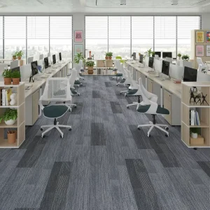 Eco-friendly Washable Striped Self Adhesive Cushioned Polyester Loop Pile Carpet Tiles for Commercial Office Floor