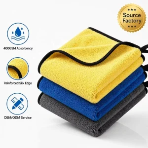 Edgeless Double Sided Coral Fleece Microfiber Car Drying Towel Super Absorbent for Auto Detailing