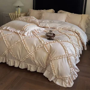 Edredon Sabana French Princess Style Skin Friendly Cotton 4pcs Bedding Set Romantic Thick Warm 3D Lace Duvet Cover Bed Sheets