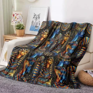 Egyptian Pharaoh Classic Fleece Throw Blanket 100% Polyester with Dot/Striped Patterns for Bed Outdoor & Airplane Use