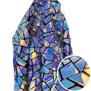 Elastic 100% Polyester Mesh Fabric Holographic Laser Sequin Embroidery Eco Friendly Breathable Lightweight for Apparel Handbags