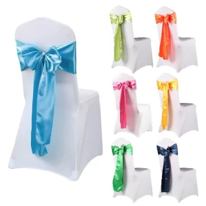 Elastic Blue Pink Red Wedding Party Decoration Chair Sashes Plain Satin for Banquet Folding Chairs
