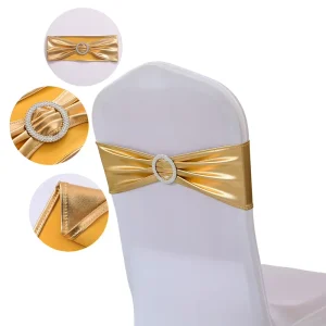 Elastic Foil Bands Small Moq Gold Color Chair Sashes with Round Buckle Wedding Decor Chair Sashes