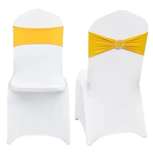 Elastic Gold Chair Sashes Banquet Polyester Plain Wedding Decorative Bows 36*15cm Reusable & Washable HQ Brand