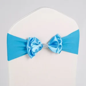 Elastic No Tie Chair Sashes Rhinestone Double Layer Satin Chair Bows for Wedding Hotel & Banquet Chair Decorations