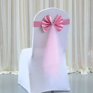 Elastic No Tie Satin Reusable Wedding Chair Sash Back Bow Ribbon Streamer Decoration Home Banquet Christmas