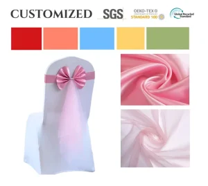 Elastic No tie Custom Size Satin Soft Comfortable Wedding Bow Chair Cover Tulle Sash Decoration Washable for Hotel Banquets