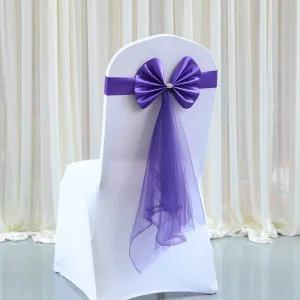 Elastic No tie Custom Size Satin Soft Comfortable Wedding Bow Chair Cover Tulle Sash Decoration Washable for Wedding Events