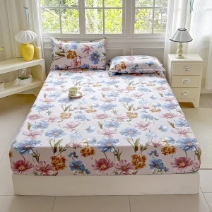 Elastic Stretch Floral Microfiber Polyester Bed Sheet Set Skin-Friendly Modern Bedding Fitted Bed Sheets