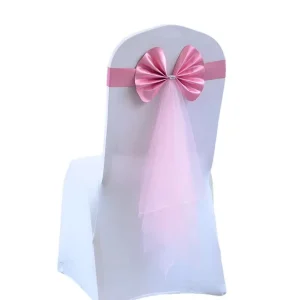 Elastic Wedding Bow Chair Back Flower Sashes Hotel Banquet Wedding Mesh Streamer Decoration Chair Cover