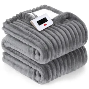 Electric Blanket Twin Size Soft Ribbed Flannel Sherpa Reversible Breathable 10 Heat Settings 1 12 Hours Auto-Off Overheat