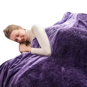 Electric Faux Fur Throw Blanket Modern Super Soft Cozy Plush Fuzzy Shaggy for Couch Sofa Bed Purple Queen Size 60×80