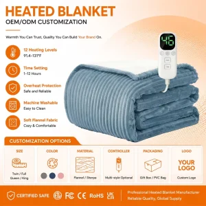 Electric Heated Bed Blanket Electric Heater Queen Size Heating Blanket with Dual Control 12 Heating Levels