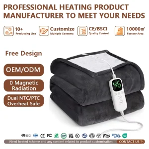 Electric Heated Blanket Fast Heating Washable Adjustable Temperature Auto Shut Off Overheat Protection Flannel