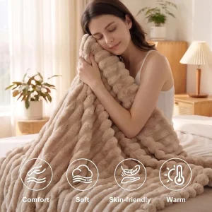 Electric Heated Blanket Faux Fur Fast Heating Adjustable Temperature Washable for Sofa Bed OEM Factory