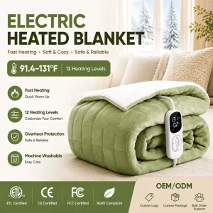 Electric Heated Blanket Flannel Fleece Heated Throw Blanket Soft Warm Machine Washable Winter Blanket OEM ODM