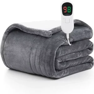 Electric Heated Blanket Throw Auto off 10 Heat Levels Overheat Protection Flannel Sherpa Winter Modern Raschel