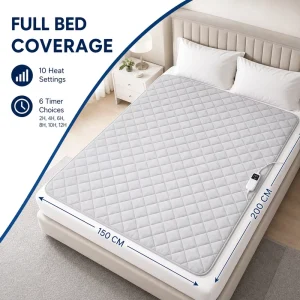 Electric Heated Mattress Pad 200*150cm Flannel 220V 10 Heat Settings Auto Shut off Machine Washable for Winter Bedding
