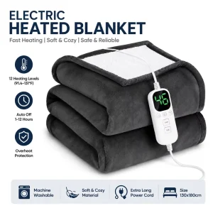 Electric Heated Throw Blanket Soft Plush Flannel Fast Heating Adjustable Temperature Auto Shut Off Safety Winter Home Couch Use