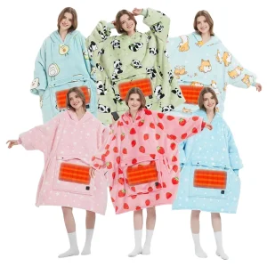 Electric Heated Wearable Battery Pack Oversized Plush Sherpa Cozy Warm Soft One Size Fits All Hoodie Blanket