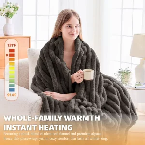 Electric Heating Blanket Heated Blanket Hoodie Wearable Design King Size Faux Fur Heated Throw for Adults