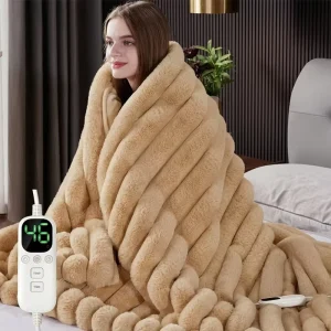 Electric Heating Blanket Warming Blanket Faux Fur Rabbit Texture 10 Heat Levels 2 Auto-Off Washable Bed