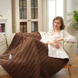 Electric Heating Blanket with Adjustable Thermostat and Overheat Protection Knitted Wool Fabric Washable Winter Use