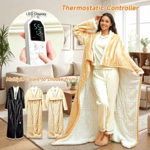 Electric Overblanket Flannel Fleece Quilted Heated Wearable Grey Blue 8 Level Temperature Control Removable Washable