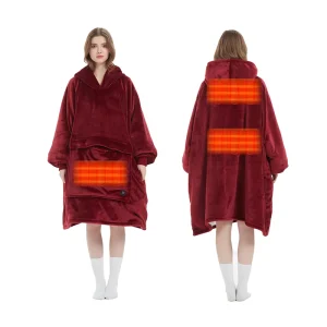 Electric Oversized Adult Red Wine Flannel Sherpa Skin Friendly Customizable Wearable Warm Soft Blanket