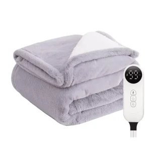 Electric Throw Blanket 160x130cm Rabbit Fur Sherpa 9 Heat Settings PTC Heating Wire Washable Remote Control Household