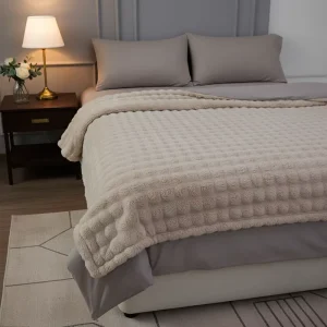 Electric Throw Blanket Carbon Fiber Heating Polyester Winter Quilted Faux Rabbit Fur Soft Flannel Detachable Machine Washable