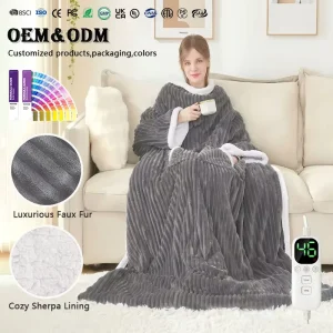 Electric Wearable Blanket Faux Fur Heated Throw 12 Heating Levels Overheat Protection for Winter Home OEM ODM Manufacturer