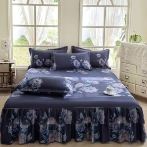Elegant Black Plant Printed Big Flower Pattern Luxury Durable Breathable All Season Customizable Bed Skirt Sheet Soft Bedding