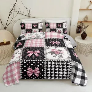 Elegant Bowknot Small Floral Bedspread Set Thin Comforter Bedding Set Bedroom Home Decor Soft Bed Set