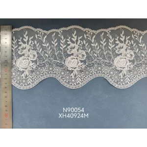 Elegant Breathable Sheer Embroidered Narrow Stripe Knitted Lace Fabric 100% Polyester Custom Luxury Lingerie Wedding Dresses