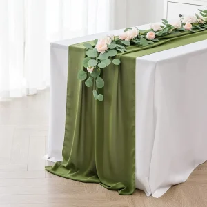 Elegant Chiffon Sage Green Table Runner for Wedding Decorations