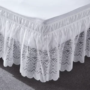 Elegant Cross Border Printed Pattern 200TC Bedspread Simple White Lace Elastic Bed Skirt European American Style Wedding