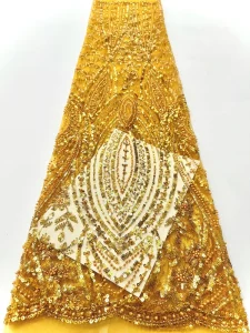 Elegant Embroidered African Lace Fabric Warp Knitted Sequin Beaded for Accessory