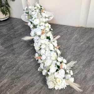 Elegant Faux White Silk Plastic Floral Runner for Wedding Aisle Premium Flower Decoration for Valentine’s Day