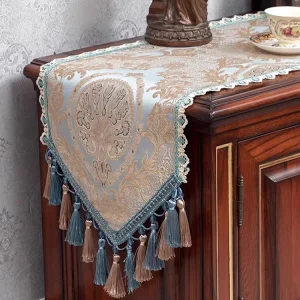 Elegant Floral Brocade Jacquard Table Runner with Tassels Intricate Design for Distinguished Dining Experiences