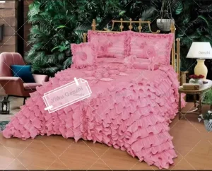 Elegant King Size Wedding Comforter Set with Lace Trim 5-Piece Bedding Ensemble for Bridal Bedroom Decor
